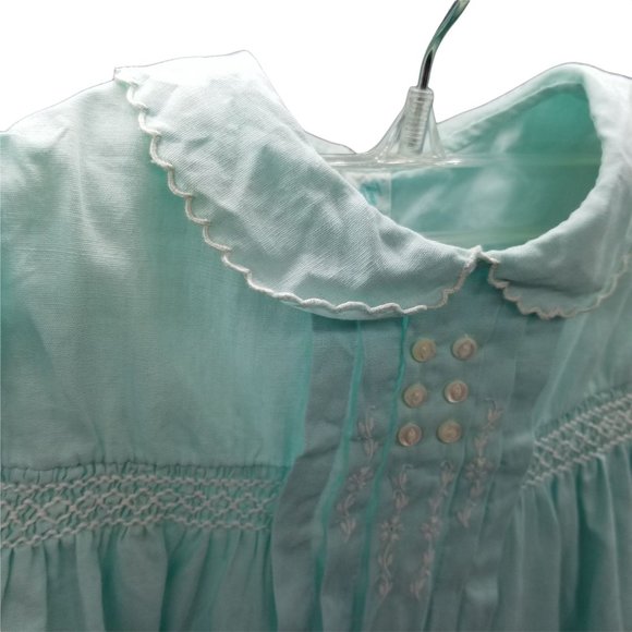 Vintage Baby Toddler Doll Child Pageant Green Dress Tiny Tots Smocked Buttons Bo - Picture 7 of 10